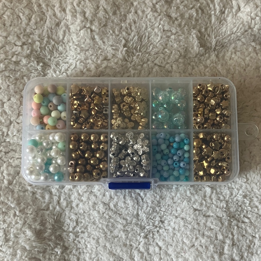 Assorted Bead Organizer with Gold and Blue Beads